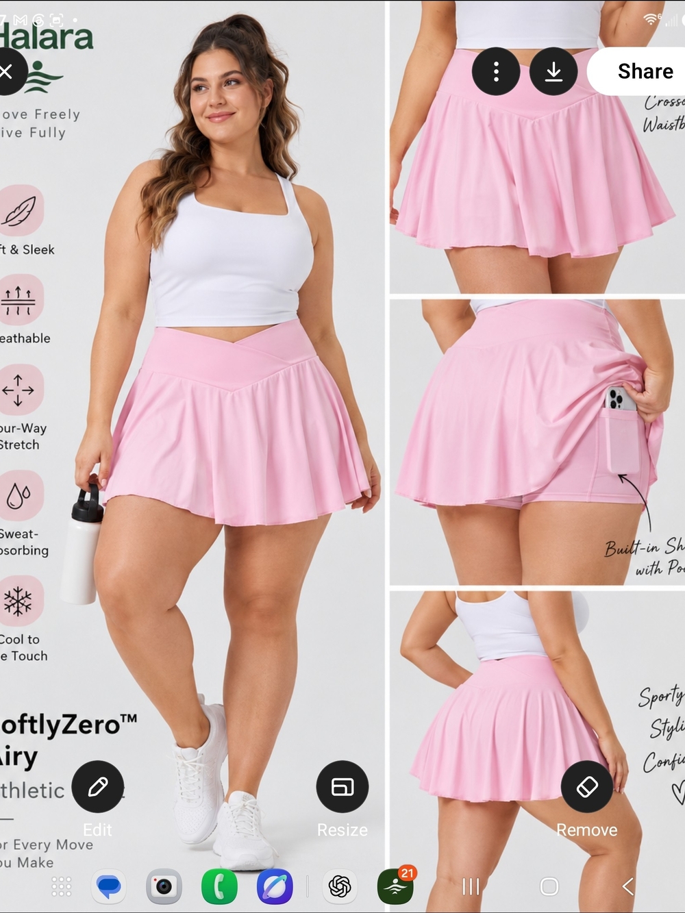 HALARA Pink Circle Skirt with Built-In Shorts